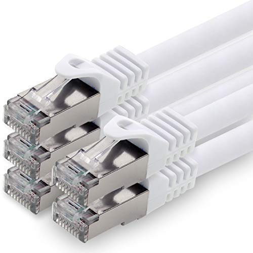 1aTTack.de 10m - blanc - 5 pièces câble réseau CAT.7 câble patch SFTP PIMF LSZH câble Gigabit Lan câble brut cat7 10Gb avec connecteur RJ45 Cat6a compatible avec CAT5 CAT6 cat7 cat8