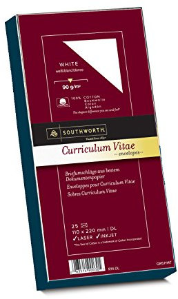 Southworth 90030 Umschläge aus 100% Baumwolle, DIN lang, Weiß, mit Wasserzeichen 90g/qm, 25 Stück im Karton