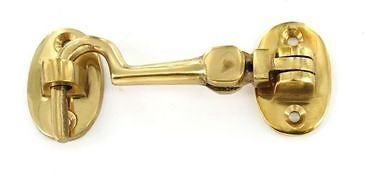 75mm - Cabin Hook and Eye Catch For Gate Shed Garage Patio Door Polished Brass