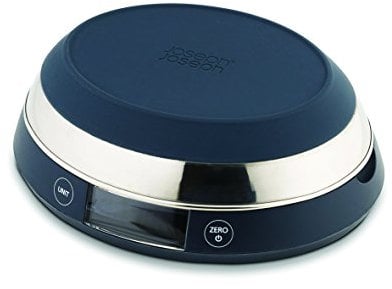 Joseph Joseph Balance numérique 2 en 1 avec couvercle réversible, capacité maximale de 5 kg, mesures métriques et impériales, affichage LCD, fonctionne sur piles - Gris