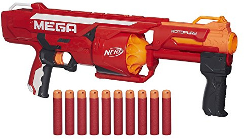 NERF N-Strike Mega Series RotoFury Blaster - Mega Whistler Darts bis zu 27,4 m - 10 Darts - Rotierende Trommel - Slam-Fire-Action - Für Jungen ab 9 Jahren