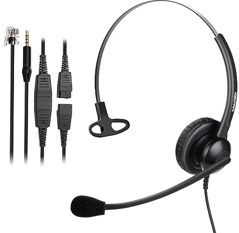Telefonheadset med RJ9-uttag för telefon mono med brusreducerande mikrofon plus extra 3,5 mm kontakt för mobiler kompatibel med Avaya Nortel Polycom och iPhone Samsung