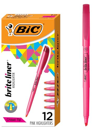 BIC Brite Liner Highlighters, Chisel Tip, 12-Count Pink Set for Organizing