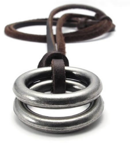 KONOV Schmuck Herren Damen Halskette, Ring Anhänger mit Braun Leder Kette, Braun Silber