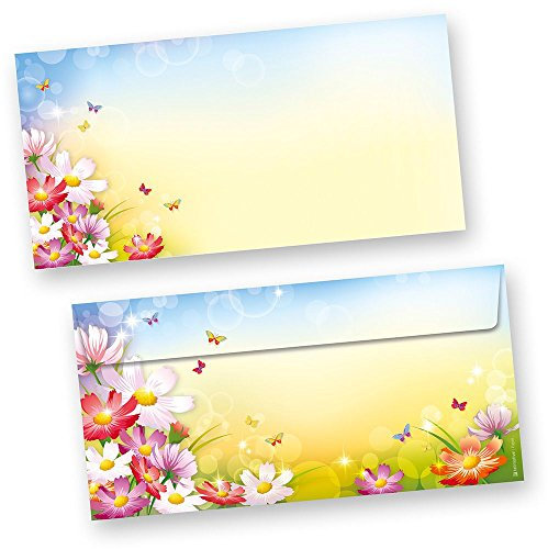 Briefumschläge Florentina (50 Stück o.F.) DIN lang Umschläge ohne Fenster mit Blumen bunt