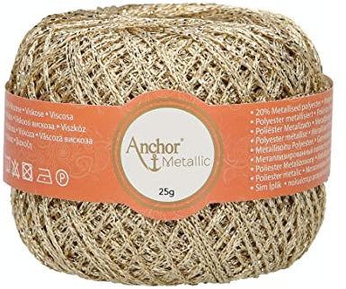 Anchor 4716000-00303 Häkelgarne, 80% Viskose, 20% MetallisedPolyester, golden, 100m, 100 Meter