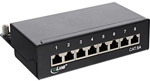 InLine 76808A Patchfeld flach Cat.6A, 8-fach, Montage auf Hutschiene (TS35), schwarz RAL9005