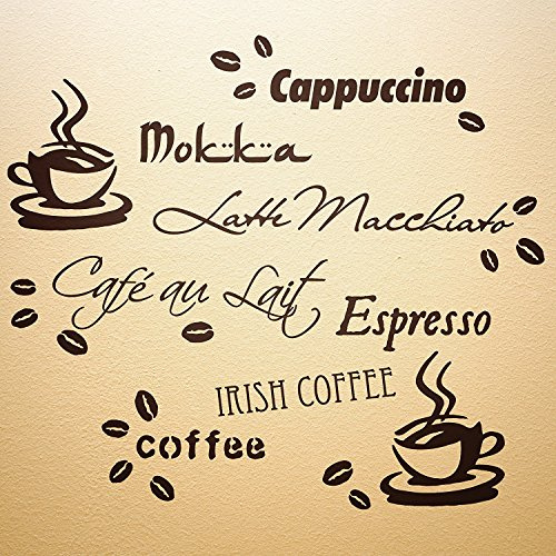 WANDfee Wandtattoo Küche Kaffee Spruch Kaffeetasse Kaffeebohnen Wandsticker Cafe Coffee Wandaufkleber braun