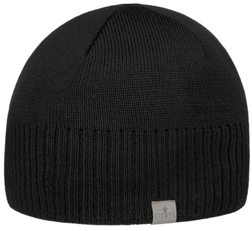 LIERYS Fine Rip Beaniemütze Herren Made in Germany Merinowolle Wintermütze mit Fleecefutter Strickmütze Herbst Winter Wollmütze schwarz One Size