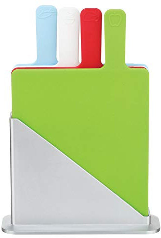 Taylor & Brown 5 Piece Rectangular Paddle Index Style Chopping Board Set with Stand, Colour & Symbol Coded, Great for Meat, Fish, Vegetables, Cooked Food & Extra Chopping Space