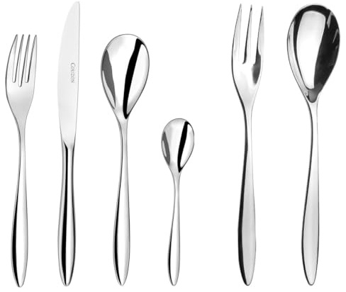 COUZON - Ménagère 50 couverts de table en coffre bois pour 12 personnes - Epsilon - Acier inoxydable 18/10, Finition Miroir, Epaisseur 3 mm - Inox