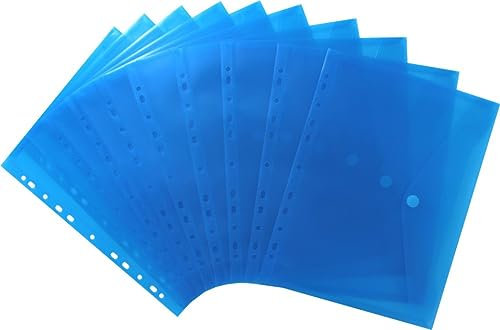 EXXO by HFP 35326 Dokumententaschen Sammelmappen Sichttaschen A4 transparent blau - Dokumentenmappe zum Abheften mit EURO-Lochung, Abheftrand, Klappe und Klettverschluss - 10 Stück, 310 x 235 mm