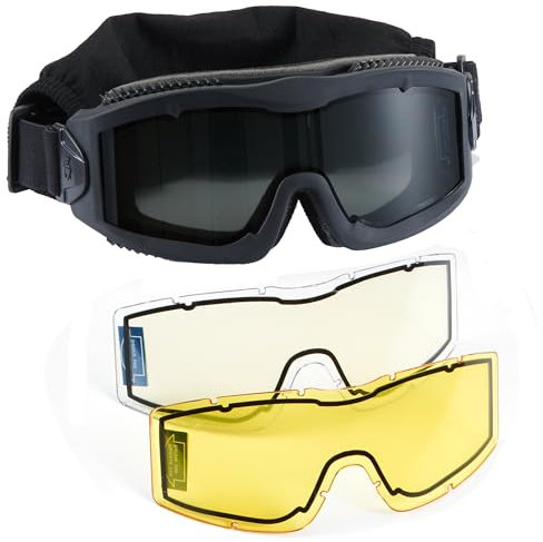 Lancer Tactical AERO Airsoft taktische Schutzbrille, 3 mm, Doppelscheiben-Objektiv, Anti-Beschlag-Brille für Jagd und Radfahren (schwarz)