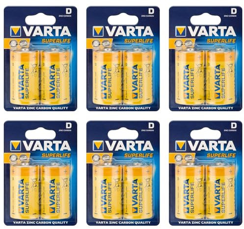 VARTA Lot de 6 Bblisters de 2 Piles Salines Superlife 2020 Mono D LR20