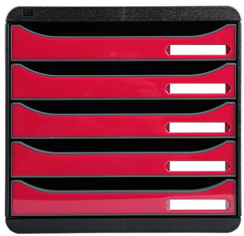 Exacompta - Ref 3097284D - BIG-BOX PLUS Desktop Drawer Set - 5 x 43mm Drawers, Suitable for A4+ Documents, 347 x 278 x 271mm, 100% Recycled Plastic - Black/Glossy Raspberry