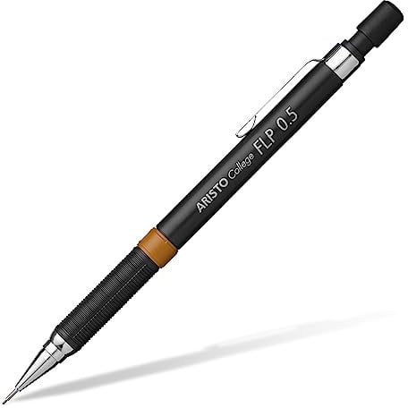 Aristo AR23555 Druckbleistift FLP 0,50 mm (Ergonomisch gerillte Griffzone, starre Minenführung, Härtegrad Mine HB, integrierter Radiergummi) schwarz, 1 Stück