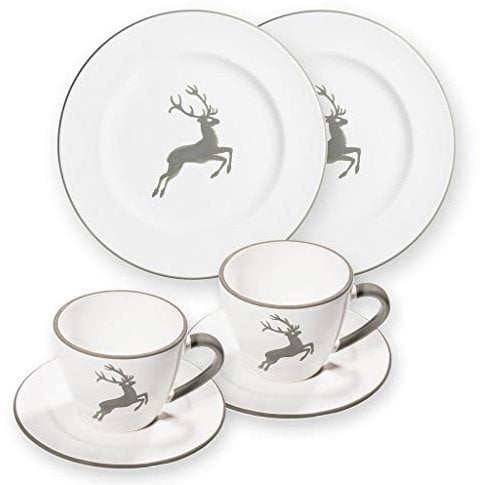GMUNDNER KERAMIK Breakfast for two Gourmet Geschirrset grauer Hirsch Geschirr, handgemacht in Österreich