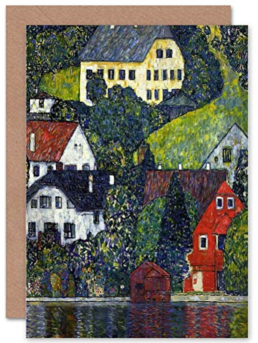 Wee Blue Coo Gustav Klimt Painting Houses At Unterach On Attersee Geburtstagskarte Grußkarte