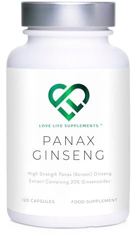 Panax (Korean) Ginseng 3500mg 20% Ginsenosides | 4 Month Supply - 120 High Strength Capsules with No Bulking Agents | for Improved Memory, Athletic Endurance, Stress Reduction | Love Life Supplements