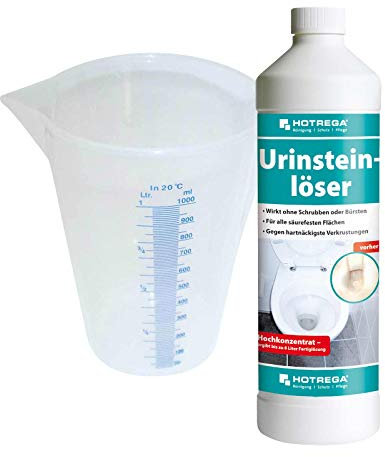 HOTREGA Urinsteinlöser Konzentrat 1 Liter | Extra starker Urinsteinentferner & WC-Entkalker | Löst auch Seifenreste und Rost | inkl. Messbecher