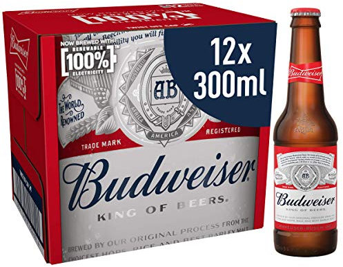 Budweiser Lager Beer Bottle, 12 x 300ml