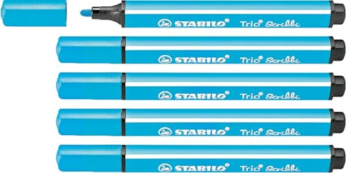 STABILO - Gefederter Dreikant-Filzstift - Trio Scribbi - 5er Pack - hellblau