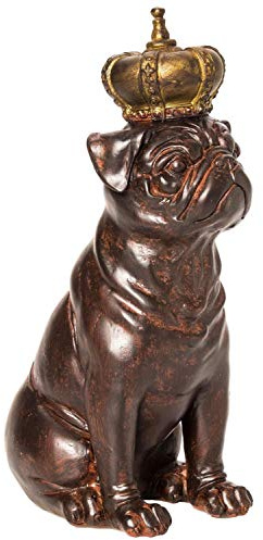 Vintage Skulptur Hund Mops mit Krone antik Stil Figur kleiner Prinz 29cm