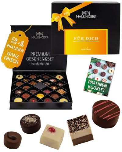Hallingers Genuss Manufaktur Pralinen Liebes-Geschenk - ohne Alkohol, handmade aus Confiserie-Edelkakao in wertiger FirstClass-Geschenkbox Für Dich, Geschenkidee für Frauen Männer