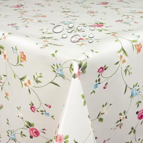 Wachstuch Wachstischdecke Gartentischdecke Blumen Beige Rechteckig 120 x 100 cm abwaschbare Tischdecke