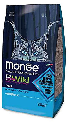 Monge BWild Trockenfutter für Katzen (Katzenfutter trocken getreidefrei, Katzenfutter trocken mit Sardellen, sehr Ballaststoff- & Vitaminreich, hochwertiges Katzen Trockenfutter, 1,5 kg)