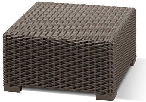 Allibert by Keter California Gartentisch aus Kunststoff, Beistelltisch für Garten, Terrasse & Balkon, runde Rattanoptik, quadratisch, braun, 68 x 68 x 35 cm