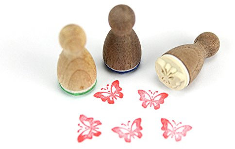 Stemplino® Ministempel - Motiv: Schmetterling - 12mm Durchmesser - Holzstempel Kinder Stempel Bullet Journal Stempel mit Schmetterling Motiv Schmetterling Stempel
