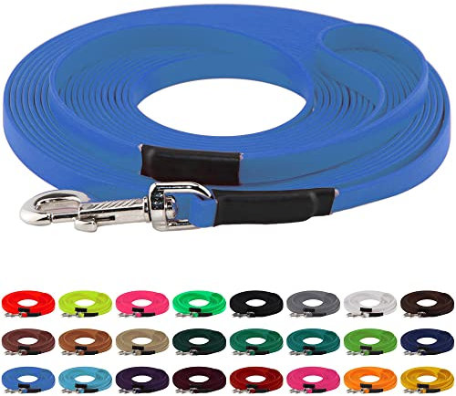 LENNIE BioThane Schleppleine, 19mm, Hunde ab 35kg, 7m lang, mit Handschlaufe, Azurblau, genäht