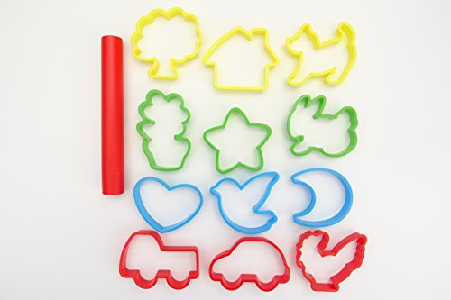 a2bsales Set Of 12 Dough Cutters & Rolling Pin - Creative Play/Baking/Modelling