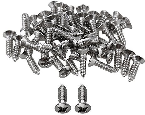 Yibuy Chrome Hard Guitar Bass Mounting Screws for Scratchplates Pickguard Set of 50