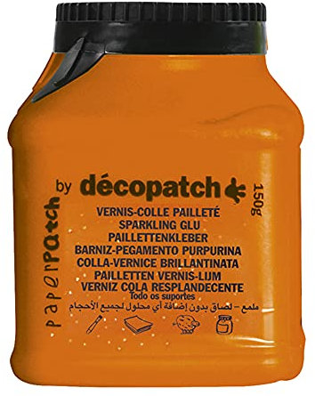 Décopatch PP150PAILO - Dose Klebstofflack PaperPatch mit Glitter 150ml, mehrsprachig (FR/EN/DE/NL), ideal für Bastelaktivität und DIY, 1 Stück