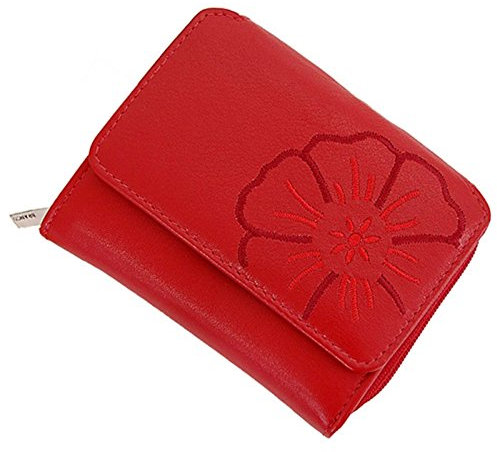 Leder Geldbörse Portemonnaie Geldbeutel Damenbörse (Rot)