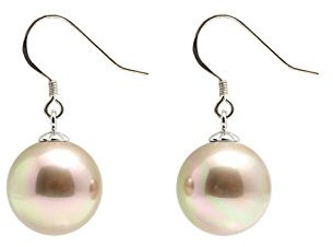 Schmuckwilli Perlenohringe für Damen & Mädchen - mit 12mm großen hell braunen runden Muschelkernperlen MK Perlen - Elegante Ohrringe für jeden Anlass - Ohrstecker - Ohrhänger Pearl earrings für Frauen