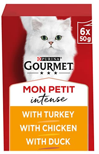 Gourmet Mon Petit Intense Nassfutter für ausgewachsene Katzen mit Ente, Huhn und Pute, 6x50g, 8er Pack