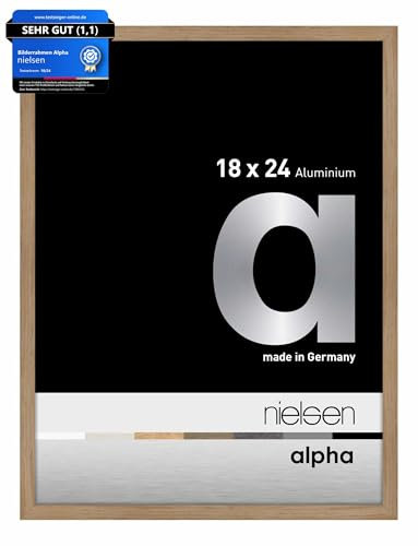 nielsen Bilderrahmen, 18 x 24 cm, Aluminium, Eiche, Fotorahmen zum Auftstellen und Aufhängen im Hoch- & Querformat, Echtglas, Alpha