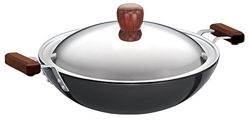 Futura Hard Anodised Deep-Fry Pan(Kadhai) 3-3/4 Litre with Steel Lid and Flat Bottom