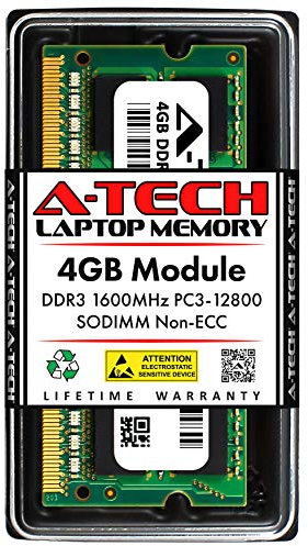 A-Tech 4GB DDR3 1600MHz PC3-12800 CL11 SODIMM 204-Pin Non-ECC SO-DIMM Laptop, Notebook RAM Memory Module