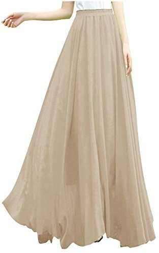 v28 Damen-Maxirock aus Chiffon mit elastischem Bund, plissiert, knöchellang, im Retro-Stil, 3X-Groß