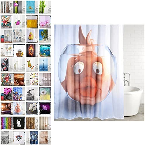 Sanilo Rideau de Douche, Large Choix de Beaux Rideaux de Bain, Haute qualité, 12 Anneaux Inclus, Imperméable, Effet Anti-moisissures (180 x 200 cm, Poisson Rouge)