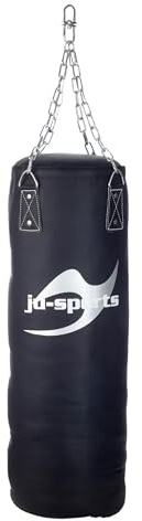 Ju-Sports Boxsack hängend Ø 35cm I Sandsack Kunstleder ungefüllt für das Box Training I Sehr stabil mit Kette + Drehwirbel, Kette verdreht Sich Nicht