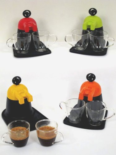 MOKA PER 2 CON 2 TAZZINE DI VETRO - COLORI ASSORTITI - IDEA REGALO