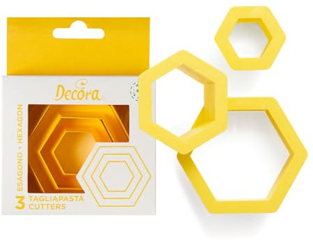 Decora 0255302 SET 3 CUTTERS EN HEXAGON - Jaune -1,5/2,5/3,5 H2,2 CM