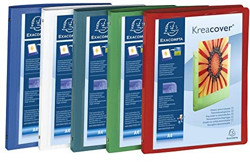 Exacompta 51989E 5er Pack Ringhefter KreaCover aus blickdichtem Kunststoff für DIN A4, 4-O Ring Mechanik 15 mm, Rücken 20 mm, farbig sortiert für Schule und Büro Ringhefter Ringordner Ringbuchordner