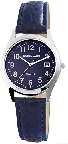 Excellanc Damen-Uhr Kunstleder Armband Dornschließe Datum Analog Quarz 2900217 (blau silberfarbig)
