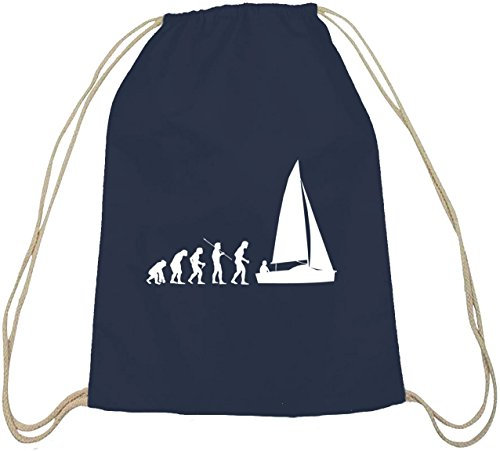 Shirtstreet24 Lustiger natur Turnbeutel mit Evolution Segler Motiv, Größe: onesize,dunkelblau natur